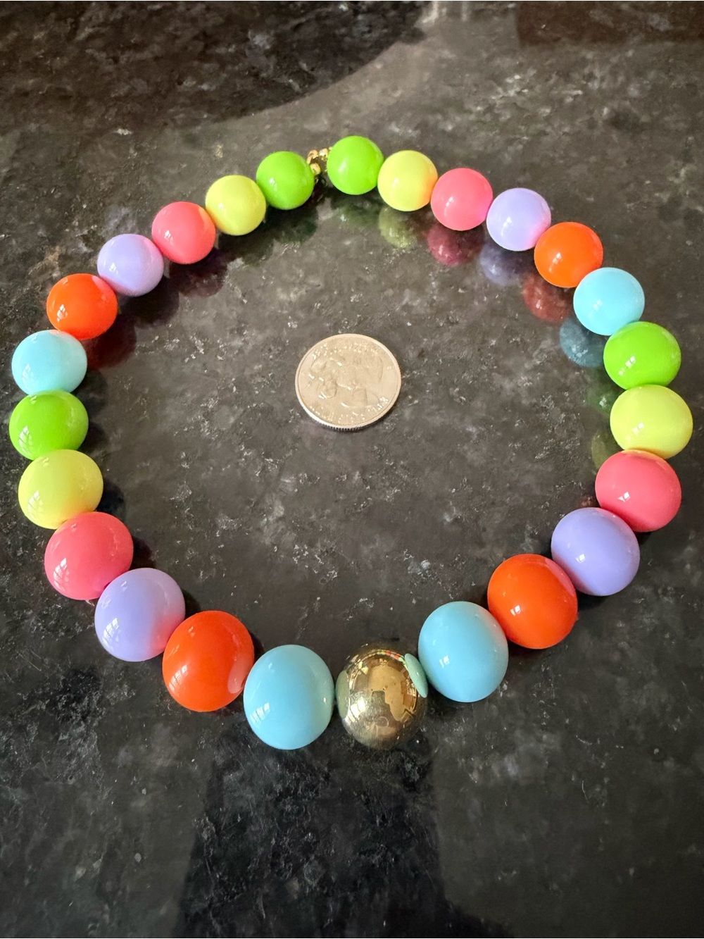 Bright Multicolor Bead Necklace with Gold Accent